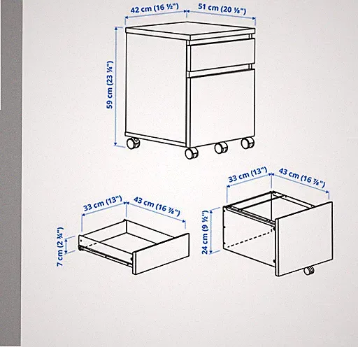 Ikea MALM Schubladenelement Rollen 42x59 Eichenfurnier weiß lasiert 103.406.50