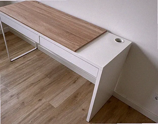 ikea Moderner Schreibtisch weiß hellbraun 2 Schubladen Kabelführung 146x51x77cm