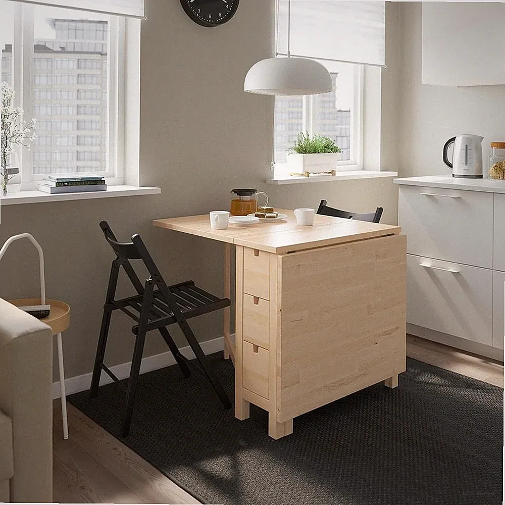 IKEA NORDEN Esstisch Massivholz Klapptisch Ausziehtisch mit 6 Schubladen