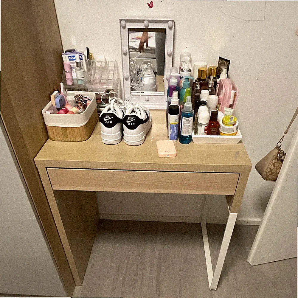 IKEA Schminktisch/Schreibtisch Holz Beige/Weiß m. Spiegel 1 Schublade 75 cm