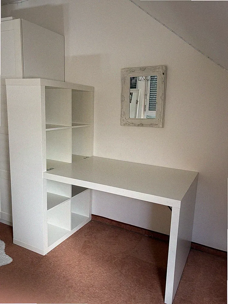 IKEA Schreibtisch weiß mit Regal 4 Fächer 155x80x150 cm einfarbig