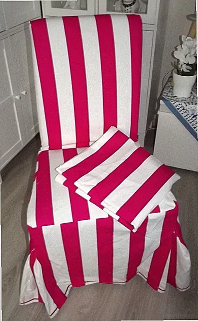 Ikea Stuhlbezug HENDRIKSAL,Pink Weiß gestreift + Tischdecke 142x138 cm,Self made
