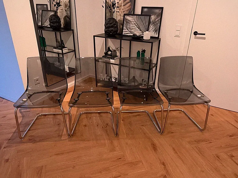 IKEA TOBIAS Stühle 4er Set Rauchgrau Transparent Freischwinger Esszimmerstuhl
