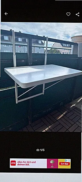 IKEA TORPARÖ Balkontisch weiß rechteckig 50x34 cm H 43 cm Metall/Kunststoff