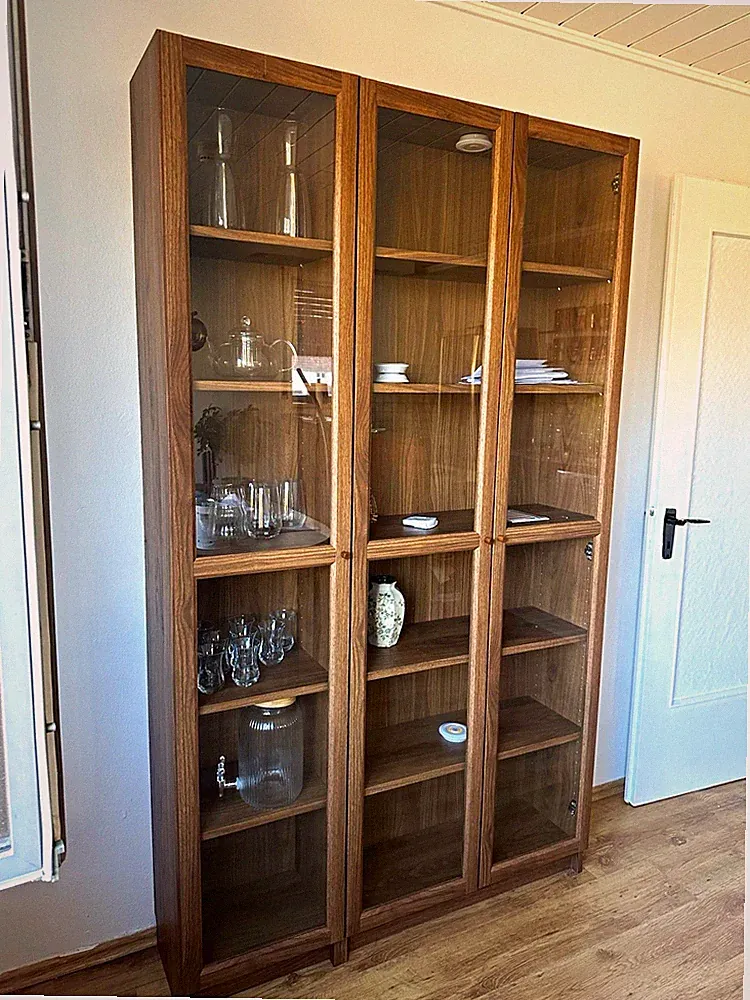 IKEA Vitrine 120x200x30 cm braun Holz matt, 3 Glastüren, Regalböden