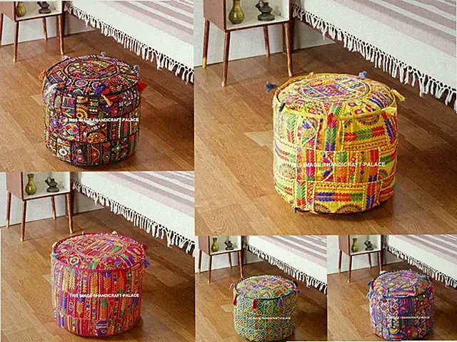 indische 18 "böhmische Patchwork bestickte Hocker Ottomane Abdeckung dekorativ