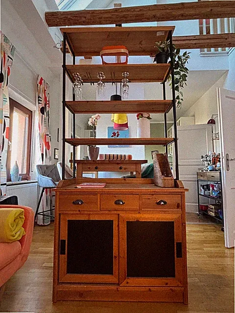 Industrial Buffetschrank Massivholz mit Regalaufsatz im Loft-Stil 220 cm