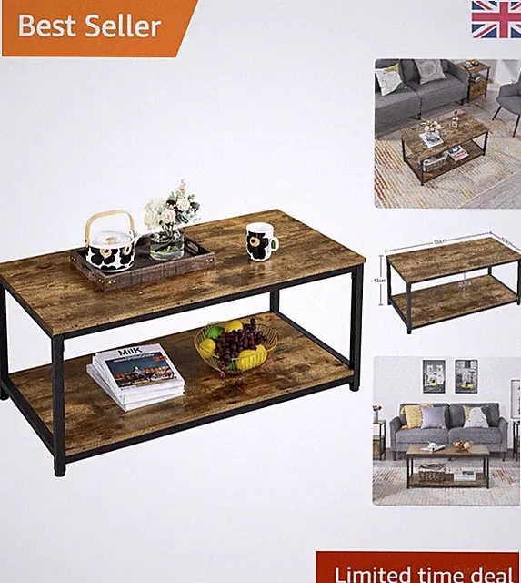 Industrial Couchtisch im Vintage Stil - robustes Metallgestell & Holzdesign, 100 cm