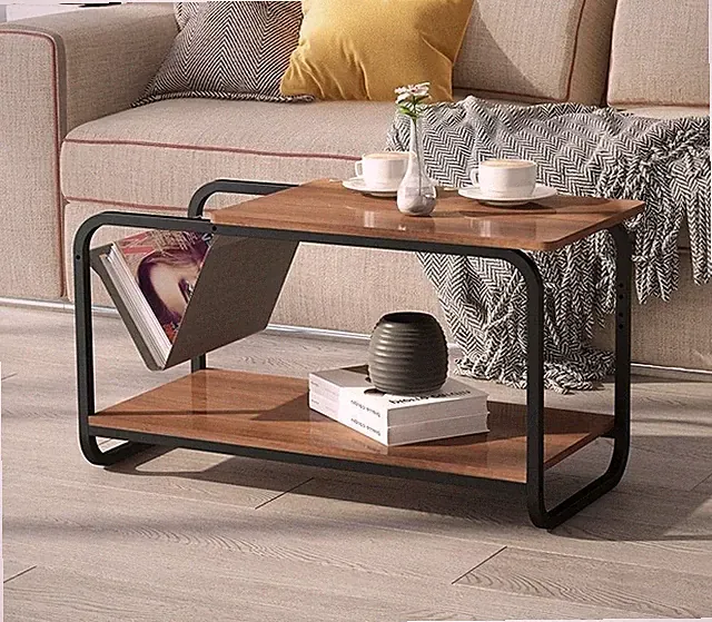 Industrial Couchtisch mit Mangelablage & Schublade Beistelltisch Metallgestell braun
