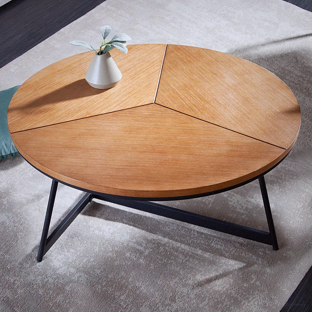Industrial Couchtisch OAK ELEGANCE 80cm Rund Eiche Metallgestell Wohnzimmertisch