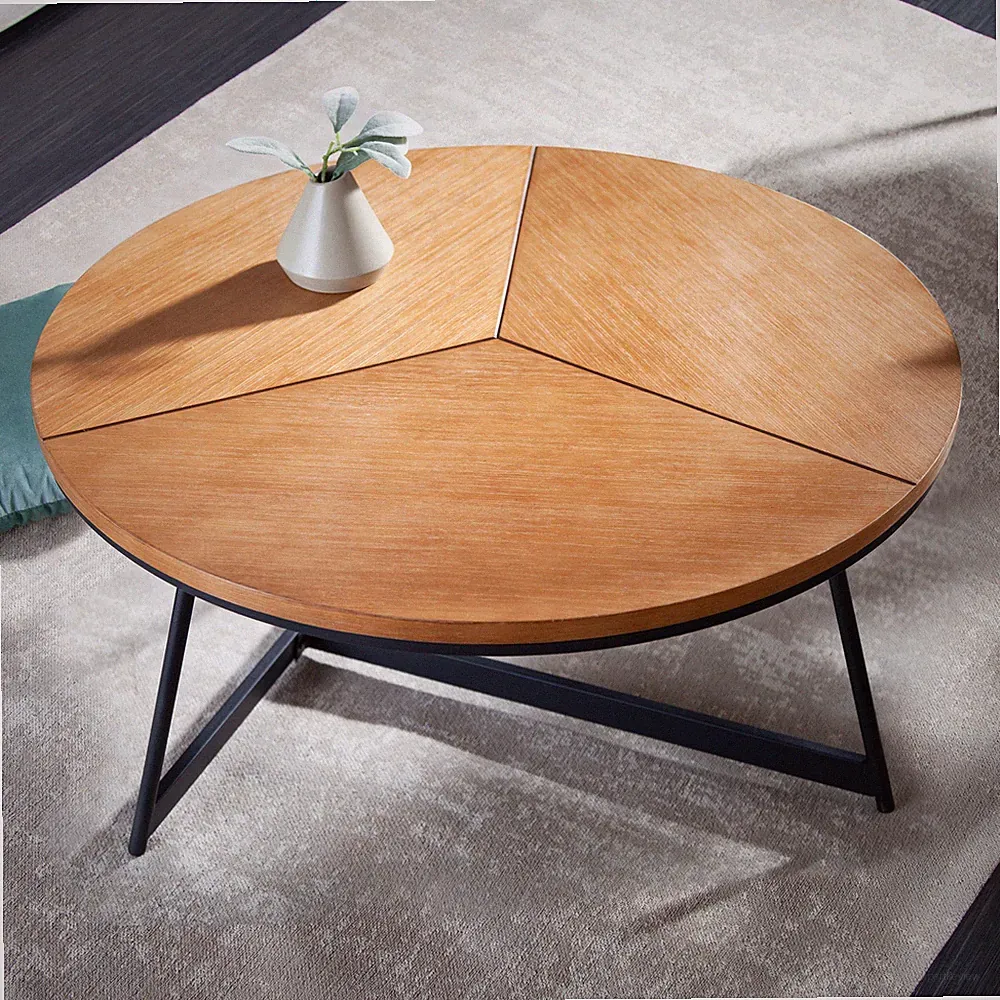 Industrial Couchtisch OAK ELEGANCE 80cm Rund Eiche Metallgestell Wohnzimmertisch