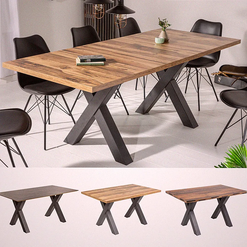 Industrial Esstisch MONTREAL AUSWAHL natur schwarz Eichenholz-Design X-Gestell