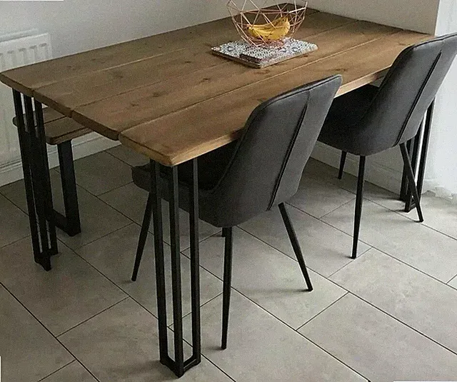 Industrial Esstisch und Bank Set Vintage Stil, beplanktes Massivholz, rustikal