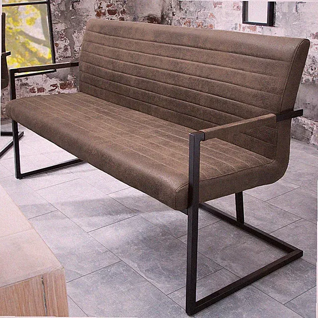 Industrial Freischwinger Bank LOFT 160cm taupe schwarz Sitzbank mit Armlehne