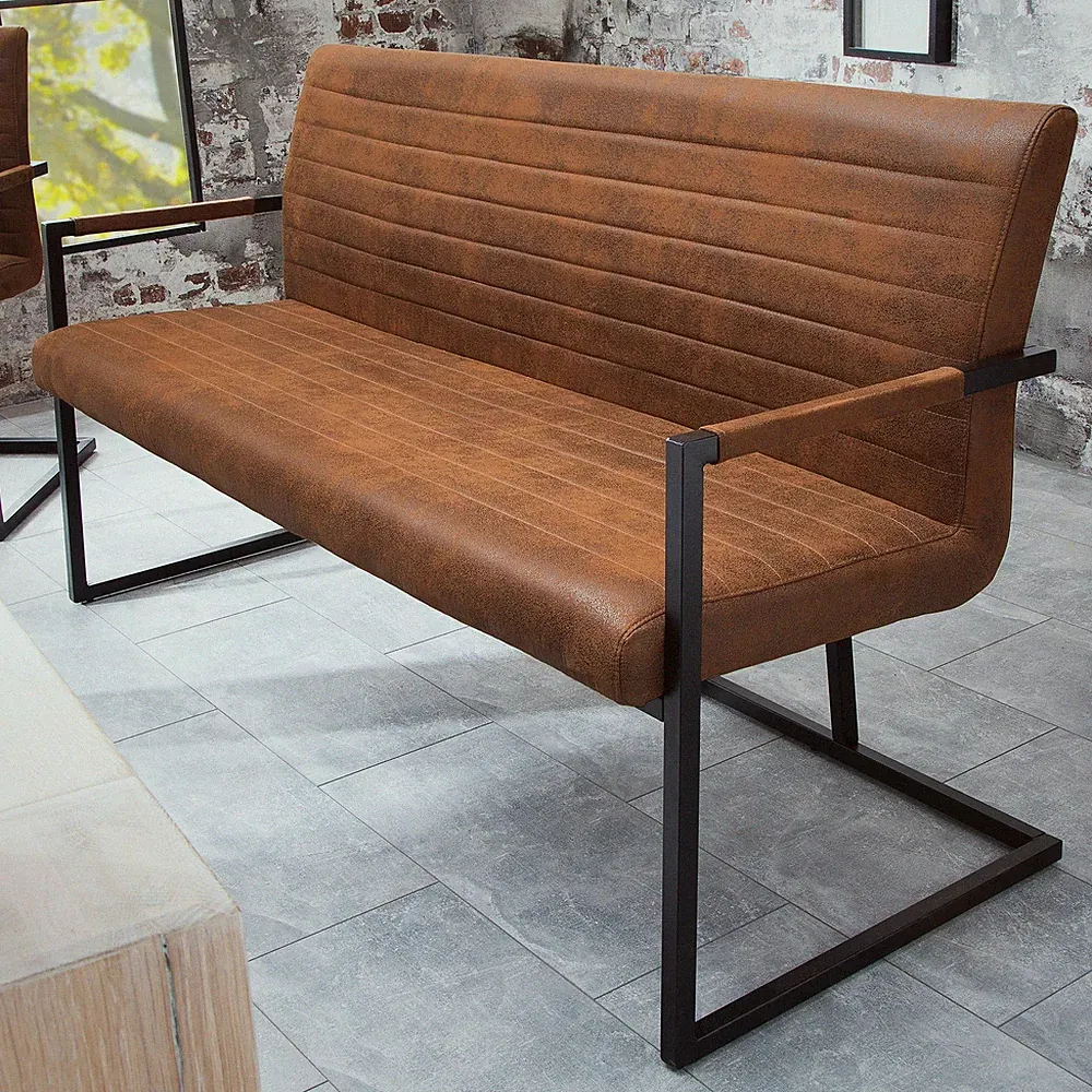 Industrial Freischwinger Bank LOFT 160cm vintage braun Sitzbank mit Armlehne