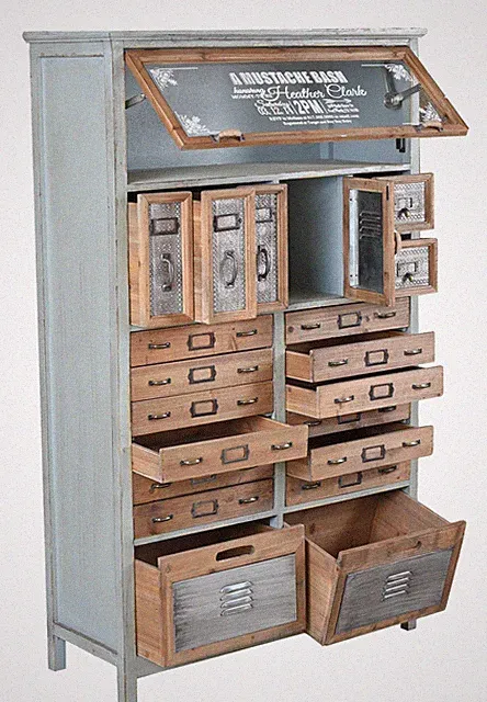 Industrial Hochkommode LOFT STUDIO Apothekerschrank 19 Schubladen Holz & Metall