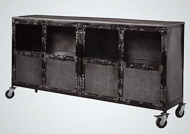Industrial Loft Style Sideboard m. Rollen Massivholz Mango massiv Metall schwarz