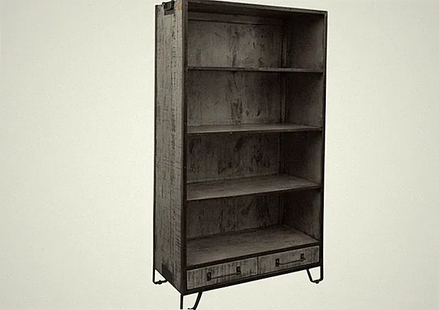 Industrial Massivholzregal Wandregal groß 2 Schubladen - Mangoholz grau 100x180