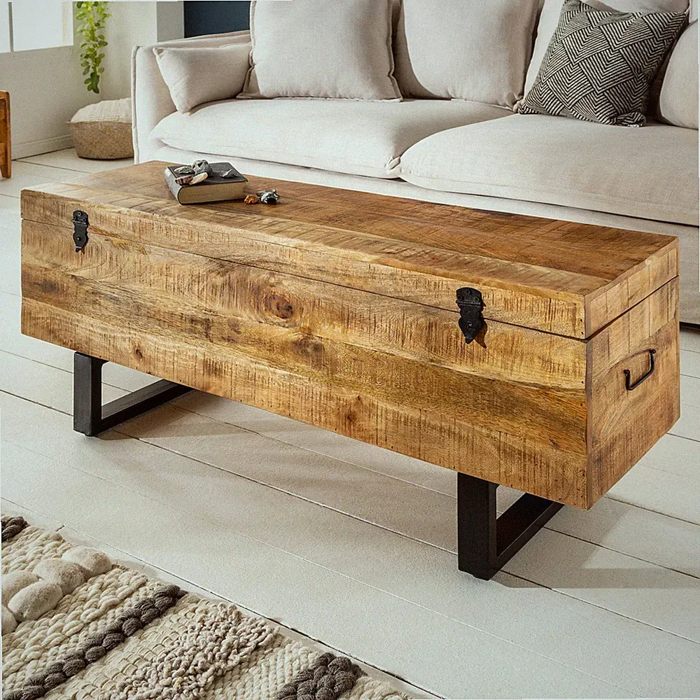 Industrial Truhenbank FACTORY LOFT 115cm braun Mango Massivholz Sitzbank