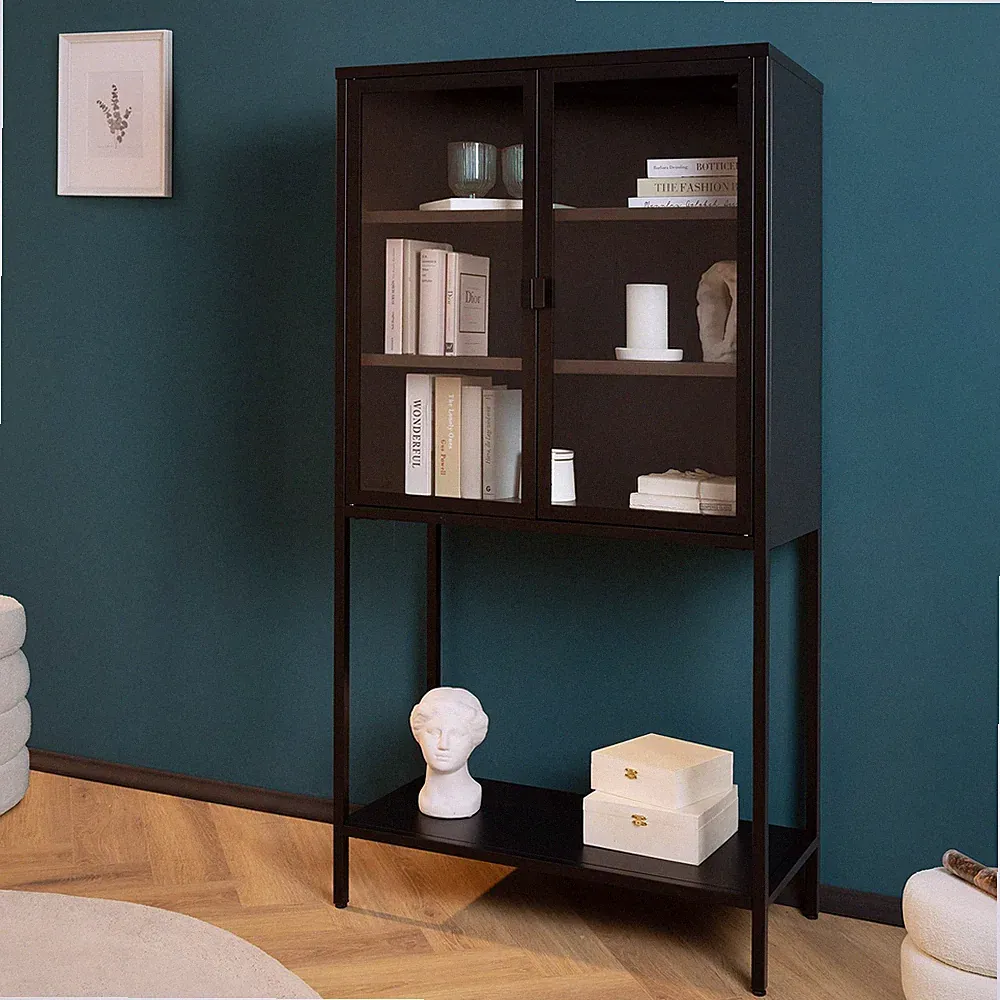 Industrial Vitrine DURA STEEL - 150cm - schwarz - Metall Glas - Highboard Regal