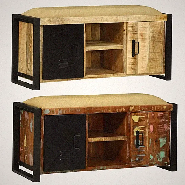 Industrielle Bankschrank Massivholz Sitzbank Schuhbank mit Stauraum Truhenbank