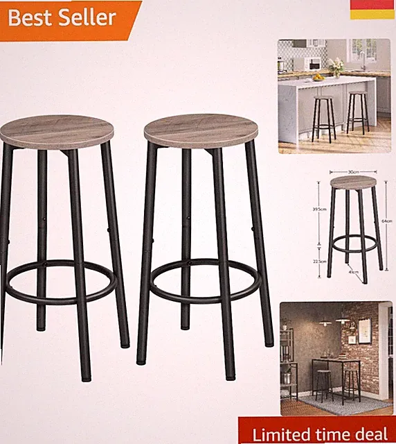 Industrielle Barhocker aus Metall und Spanplatte - 2er-Set Greige & Schwarz