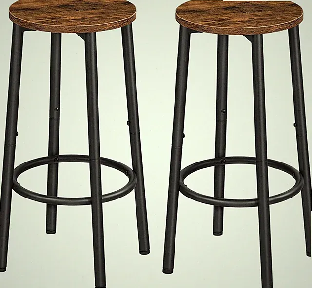 Industrieller Barstuhl 2er-Set Spanplatte Metallgestell Verstellbare Füße 64cm