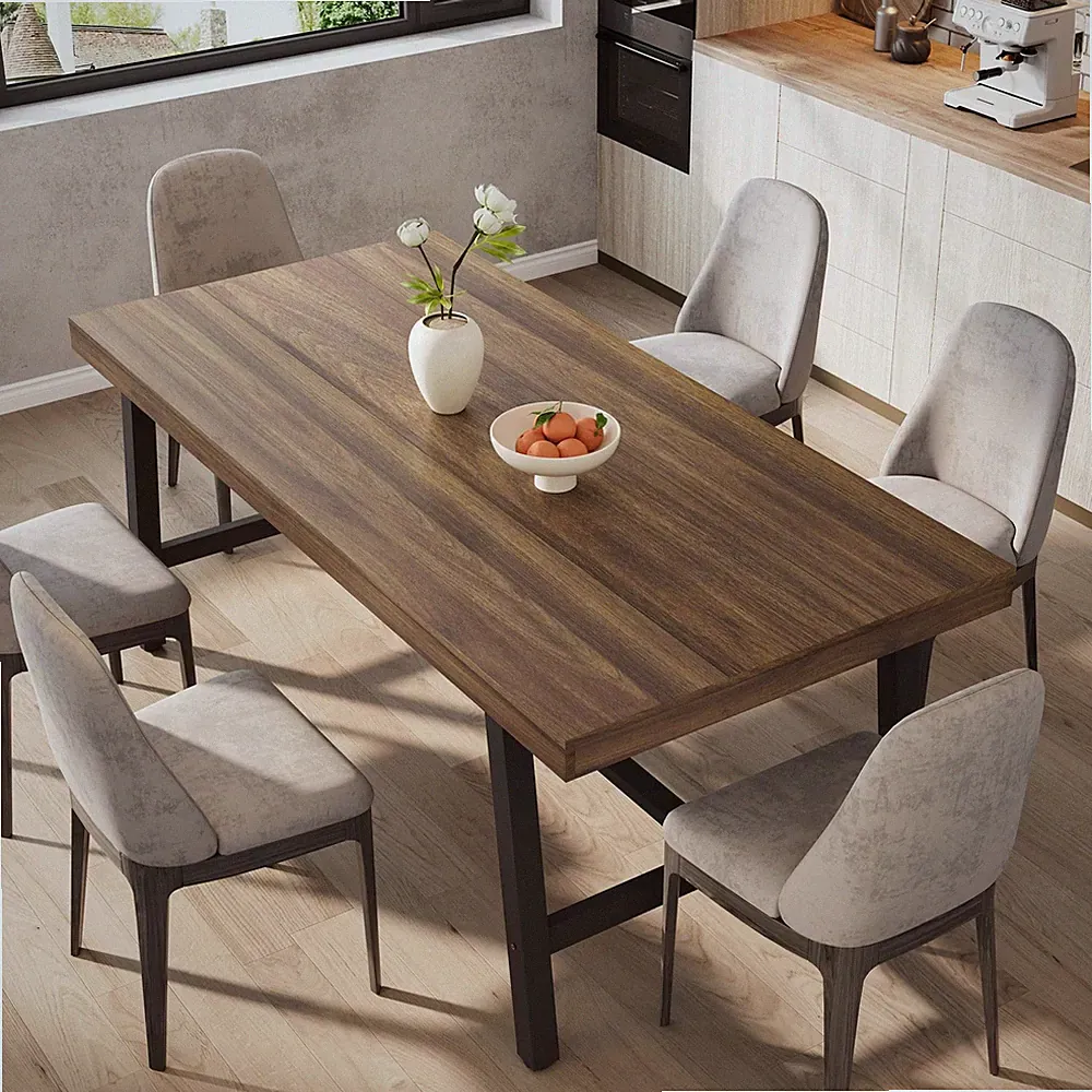 Industrieller Esstisch 180 cm Großer Holztisch für 6-8 Personen für Esszimmer