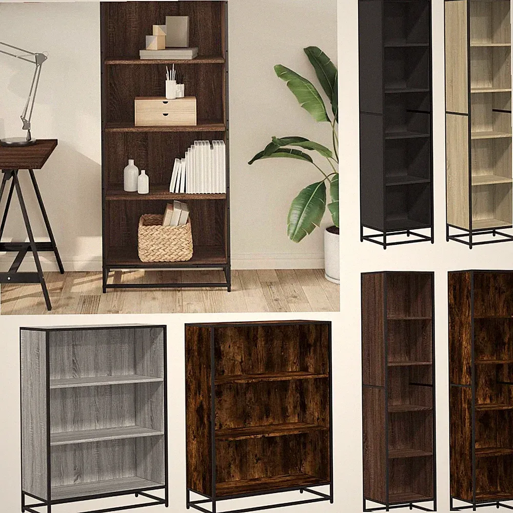 Industriestil Bücherregal Mit offenen Fächern Holzwerkstoff Metallrahmen Regal