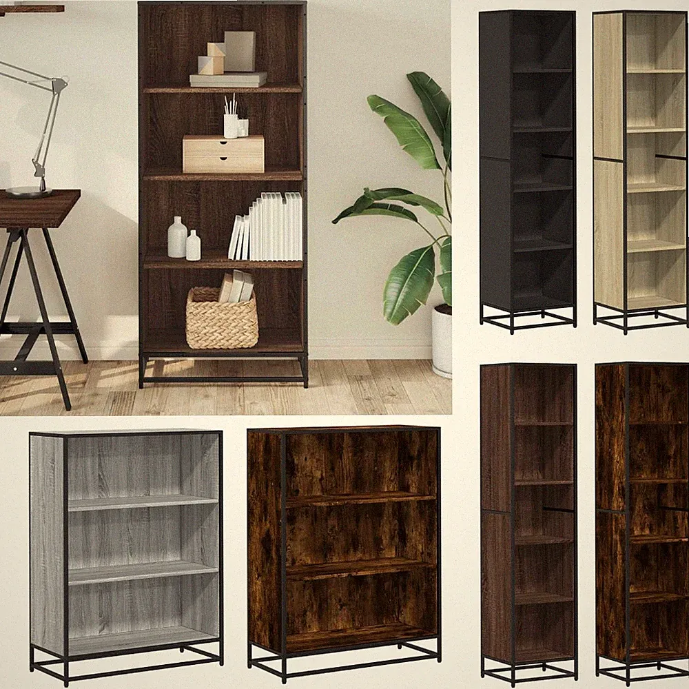 Industriestil Bücherregal Mit offenen Fächern Holzwerkstoff Metallrahmen Regal