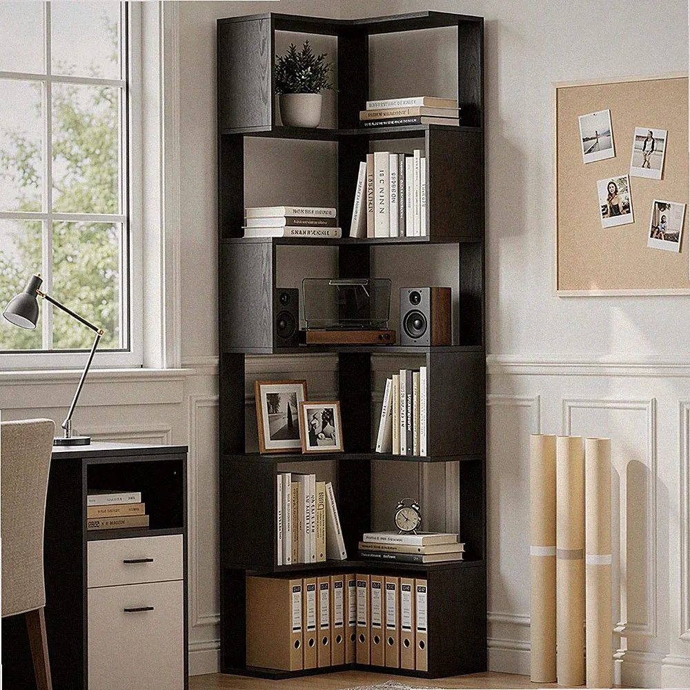 IRONCK Bücherregal 6 Ebenen Eckregal 204cm Hoch L-förmiges