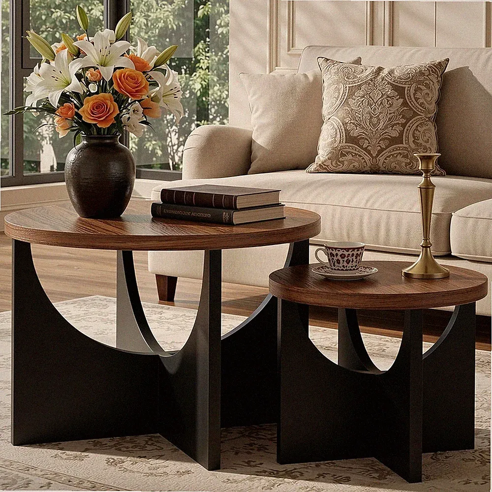 IRONCK Nestingtisch Set Aus 2, Couchtisch Rund, Moderner Couchtisch Aus Holz Für