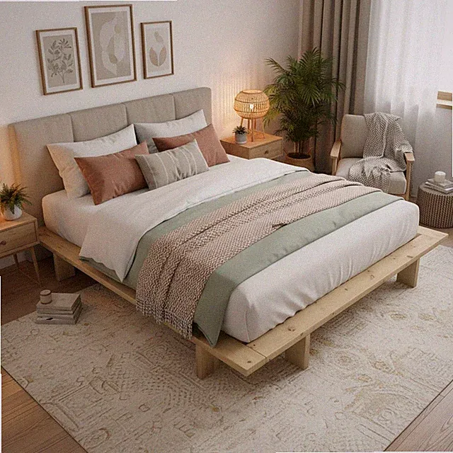 Japanbett Massivholzbett japanischer Stil Doppelbett Einzelbett Holzbett