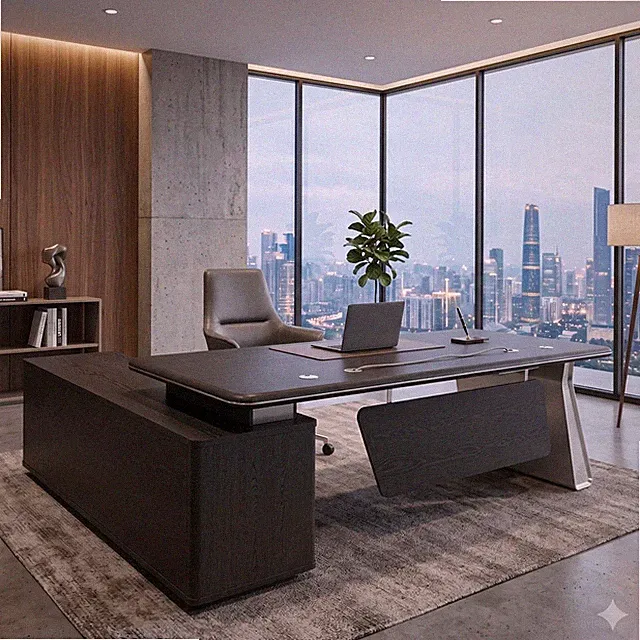 Jet-Line Chefschreibtisch Porto Schwarz 2.2 m modern Büro Schreibtisch Eck Kombi