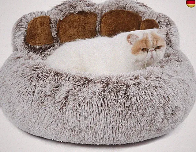 Jiupety Round Katzenbett Flauschig von Pfote Form, Donut-Hundebettn