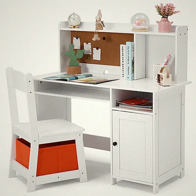 JOYLDIAS Kinderschreibtisch aus Holz, Kinder Schreibtisch mit Stuhl/Weiß