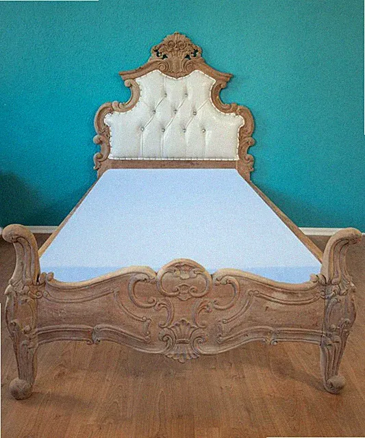 JUGEND-SINGLE-EINZELBETT 100 X 200 MAHAGONI-HOLZ NATUR POLSTER WEISS BAROCKSTIL