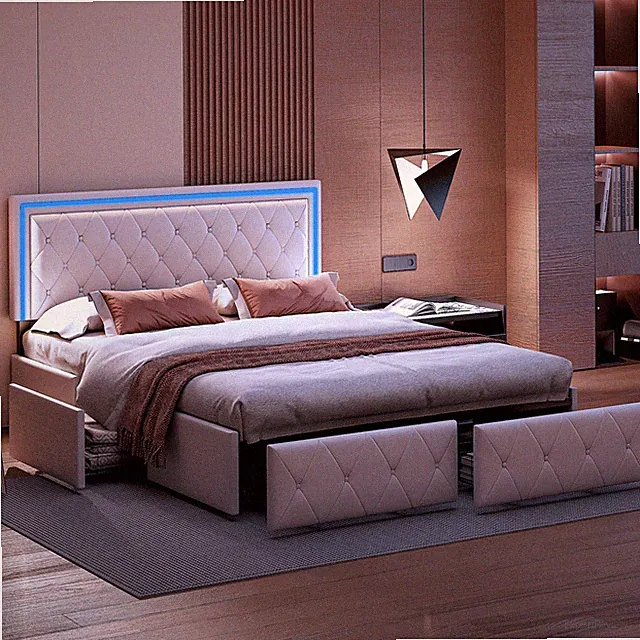 Jugendbett 140x200cm mit Stauraum Doppelbett Bettrahmen 4 Schubladen Polsterbett