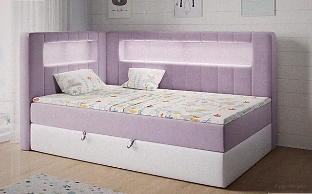 Jugendbett 90x200 mit LED, Boxspringbett mit matratze und stauraum JUNIOR GOLD 3