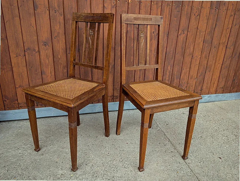 Jugendstil Esszimmer Stuhl Bauhaus Wiener Geflecht Alt & Antik Vintage 1900 1/3