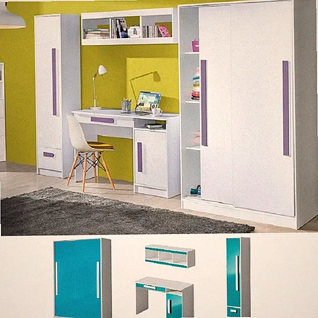 Jugendzimmer Kinderzimmer GEROME F hochglanz Komplettset Schreibtisch Schrank