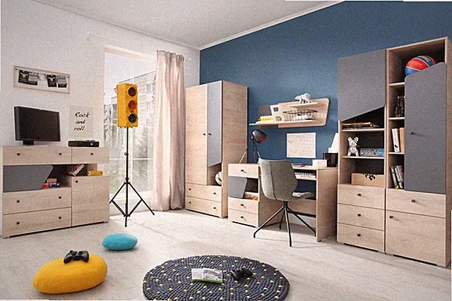 Jugendzimmer Kinderzimmer komplett DAVIS Set A Schrank Schreibtisch Regale