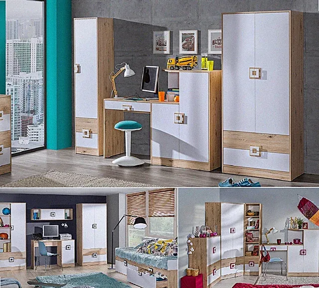Jugendzimmer Kinderzimmer komplett NICKI Set A Schlafzimmer Schreibtisch-Kommode