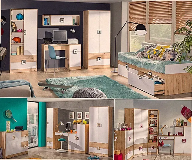 Jugendzimmer Kinderzimmer komplett NICKI Set B Schlafzimmer Schrank Schreibtisch