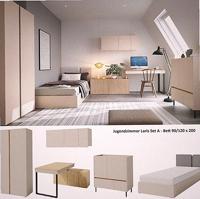 Jugendzimmer Kinderzimmer komplett Set LARIS Schrank Schreibtisch Kommode Bett