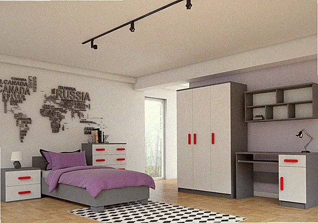 Jugendzimmer Kleiderschrank Kommode Schreibtisch Regal Grau/Weiß - Jonas 02