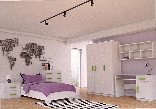 Jugendzimmer Kleiderschrank Kommode Schreibtisch Regal Weiß - Jonas 02