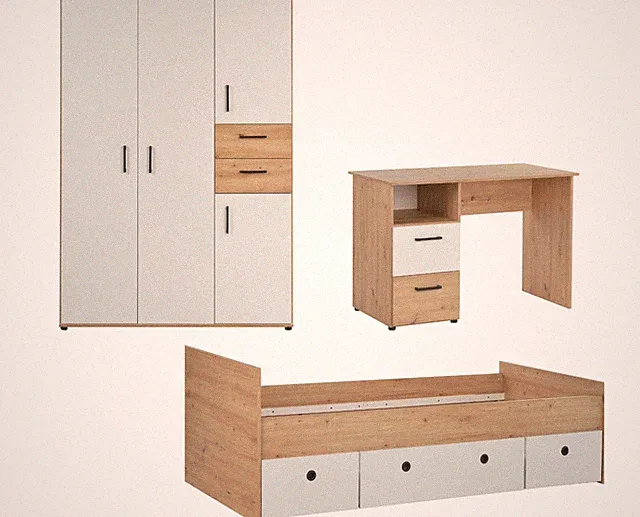 Jugendzimmer komplett Set Bente 3-teilig / komplett Zimmer Schrank Bett Tisch