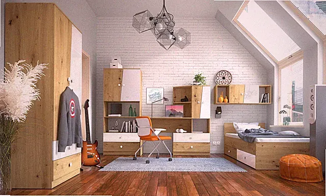 Jugendzimmer-Set 5-tlg Bett 90x200 artisan eiche weiß Hochglanz 76595794
