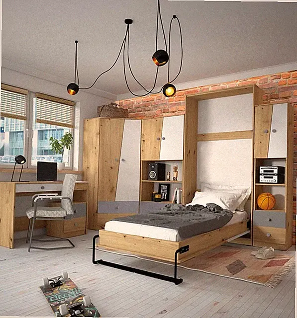 Jugendzimmer Set 6-teilig Schrankbett artisan eiche weiß-grau matt 76485059